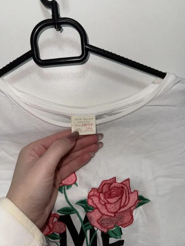 Tricou Zara XS | Alb, Normal, Mânecă scurtă, Floral & Tropical - Image 3