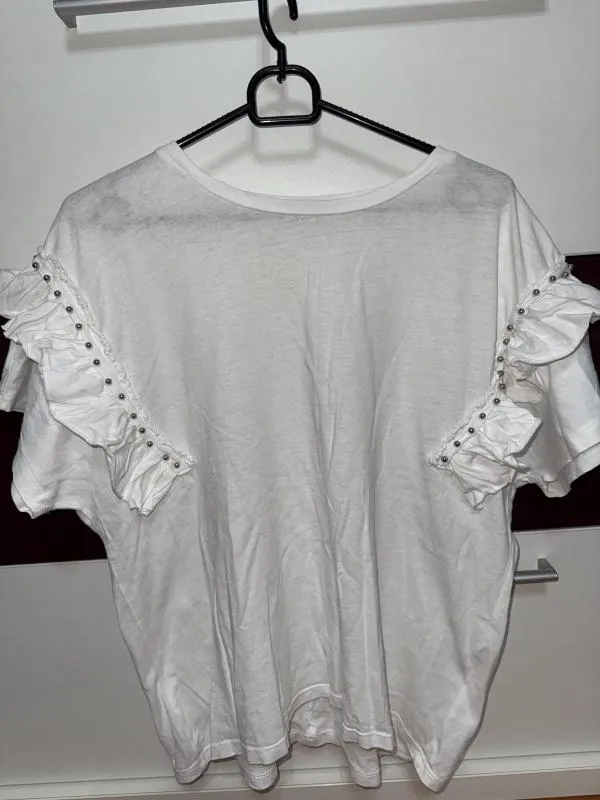 Tricou Bershka S | Alb, Normal, Mânecă scurtă, Pietre decorative - Image 2
