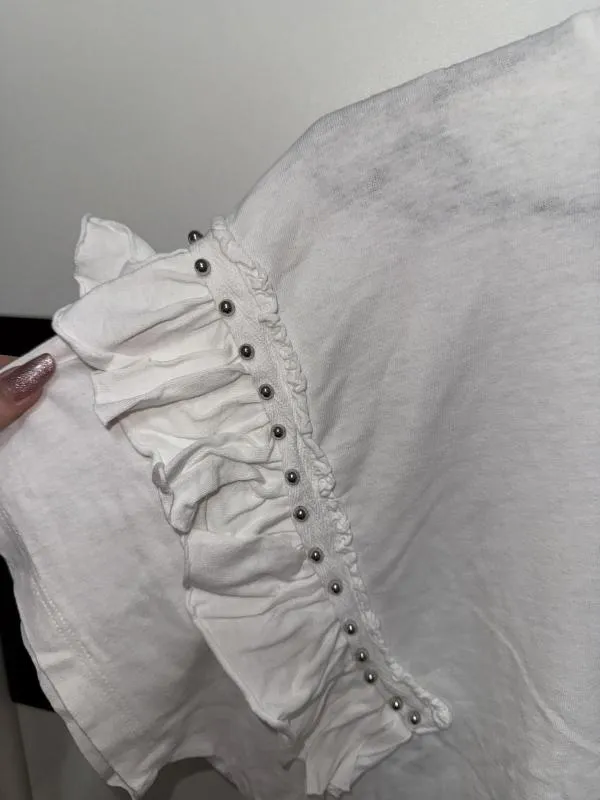 Tricou Bershka S | Alb, Normal, Mânecă scurtă, Pietre decorative - Image 4
