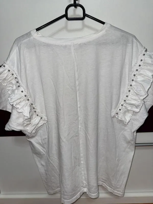 Tricou Bershka S | Alb, Normal, Mânecă scurtă, Pietre decorative - Image 5