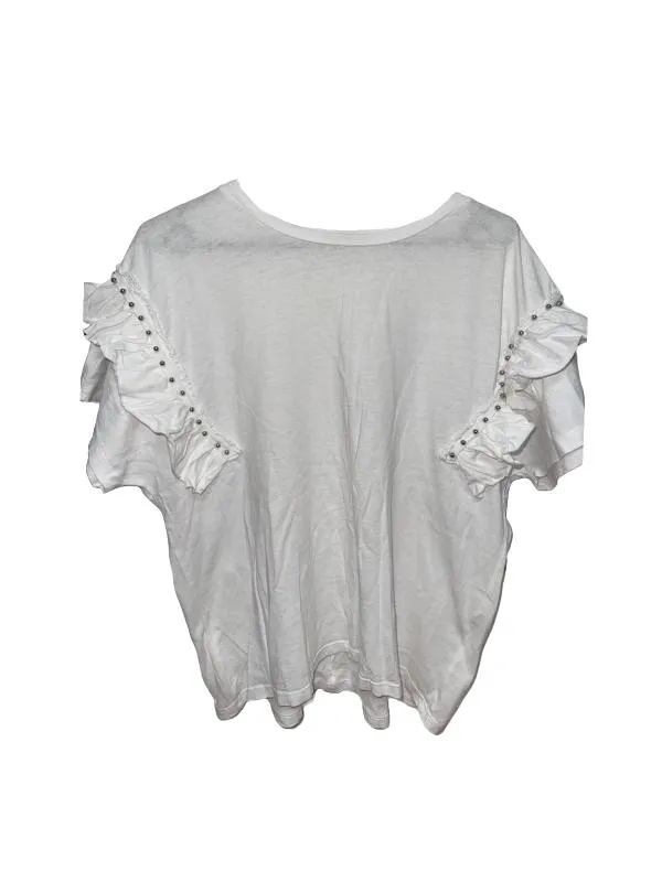 Tricou Bershka S | Alb, Normal, Mânecă scurtă, Pietre decorative