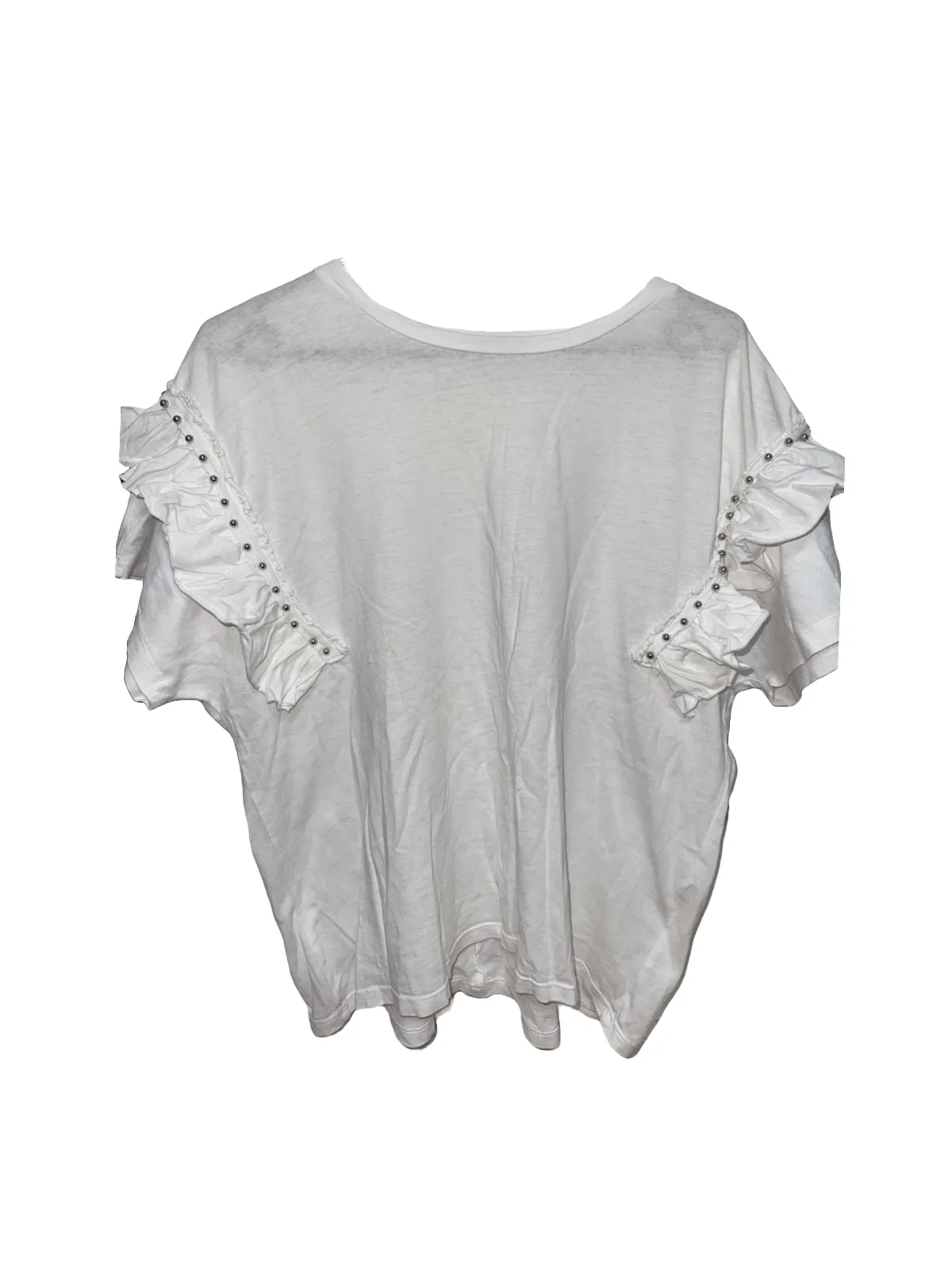 Tricou Bershka S | Alb, Normal, Mânecă scurtă, Pietre decorative