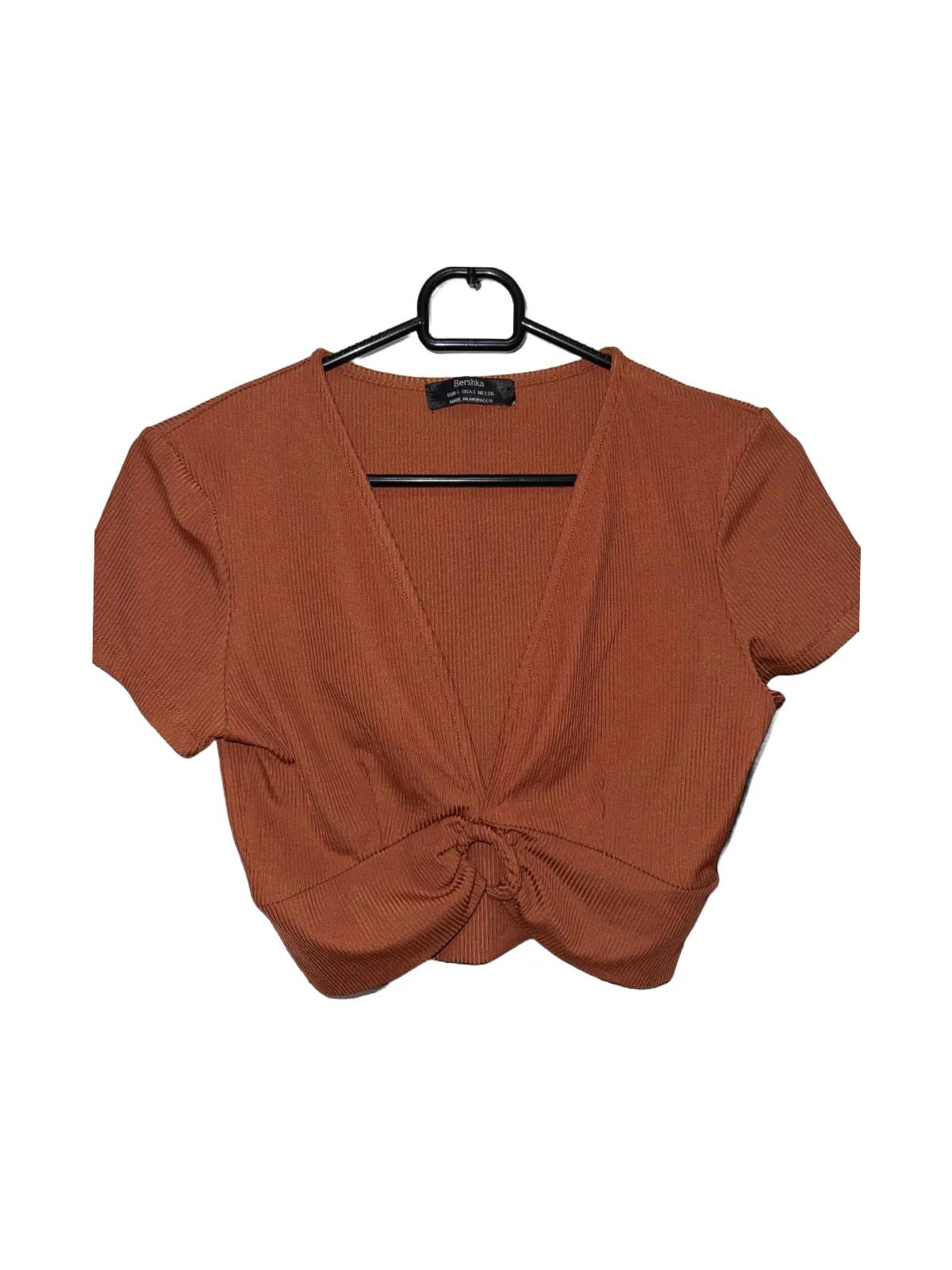 Top cropped Bershka S | Cărămiziu, Cropped (Scurt), Mânecă scurtă