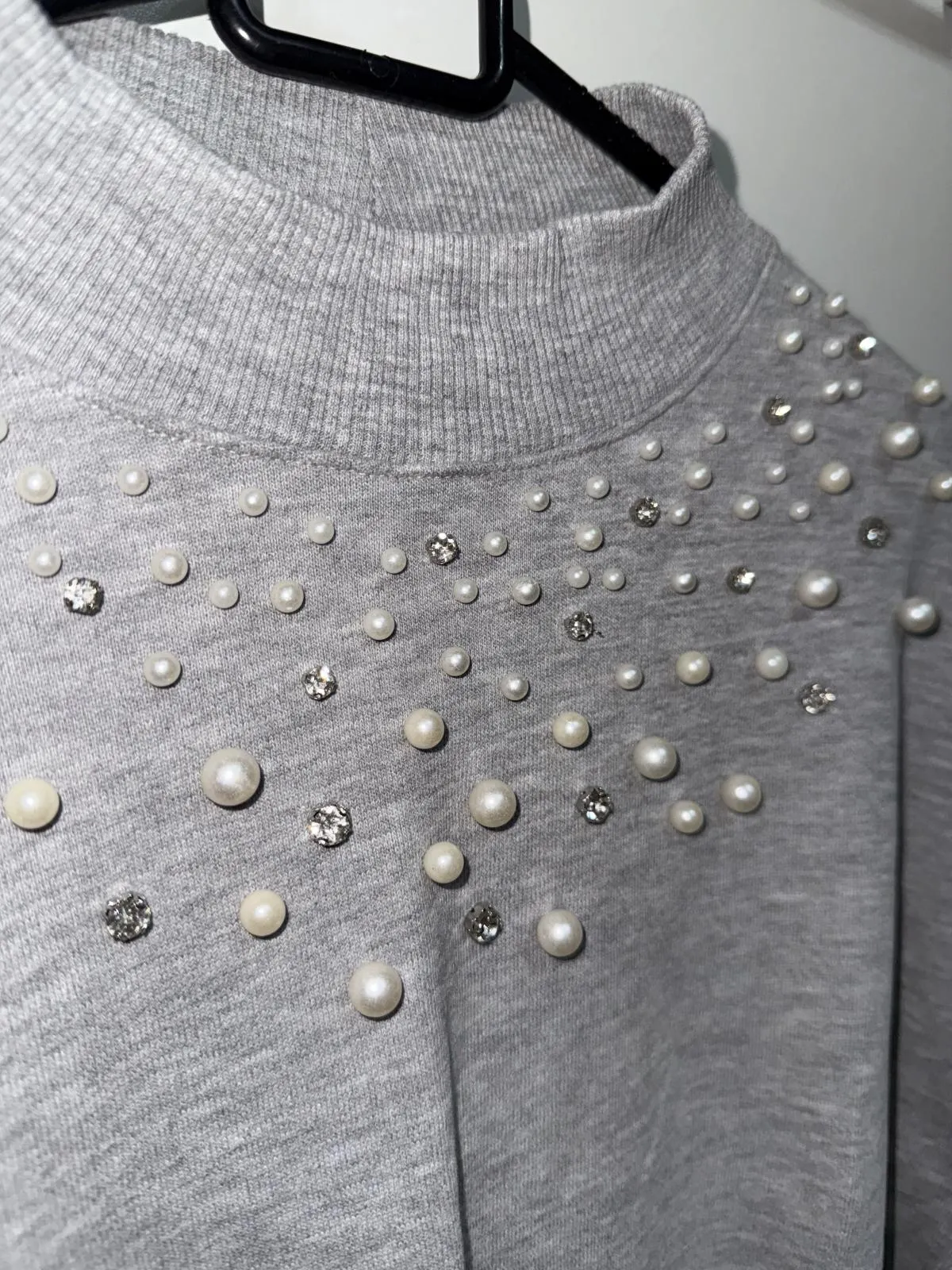 Pulover cu guler înalt Bershka S | Gri, Normal, Mânecă lungă, Regular fit, Pietre decorative - Image 3