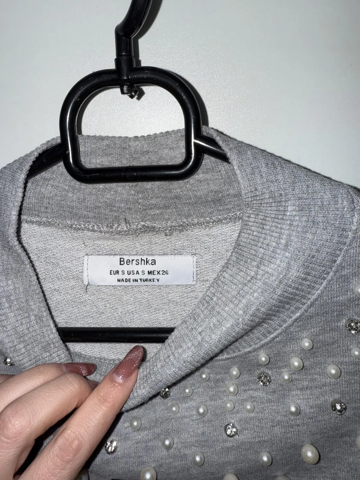 Pulover cu guler înalt Bershka S | Gri, Normal, Mânecă lungă, Regular fit, Pietre decorative - Image 4