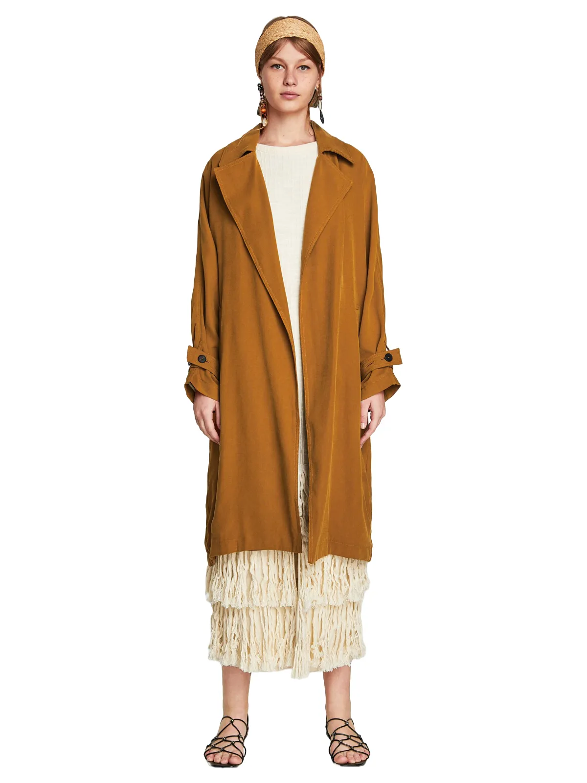 Trenci Zara EU 38 | Caramel, Fără glugă, Bumbac