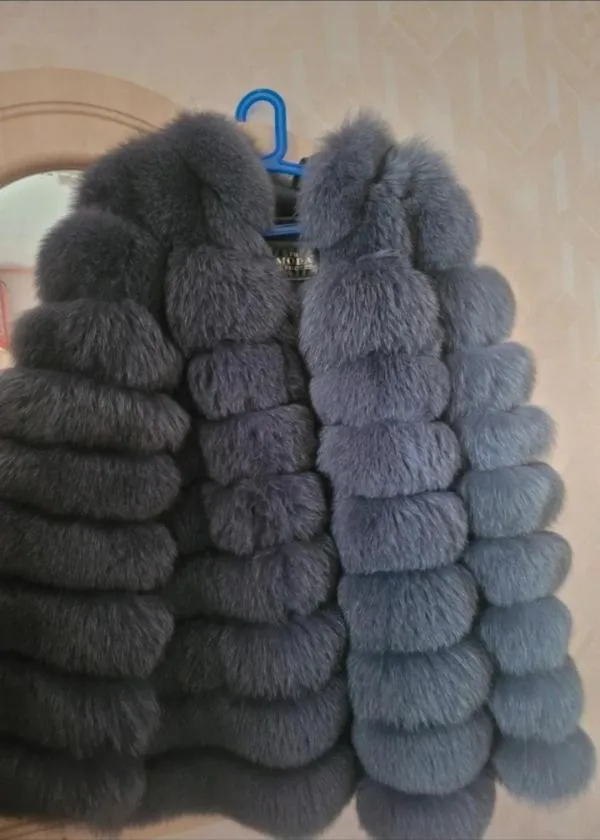 Geacă din blană Moda XL | Gri, Cu glugă, Blană naturală - Image 2