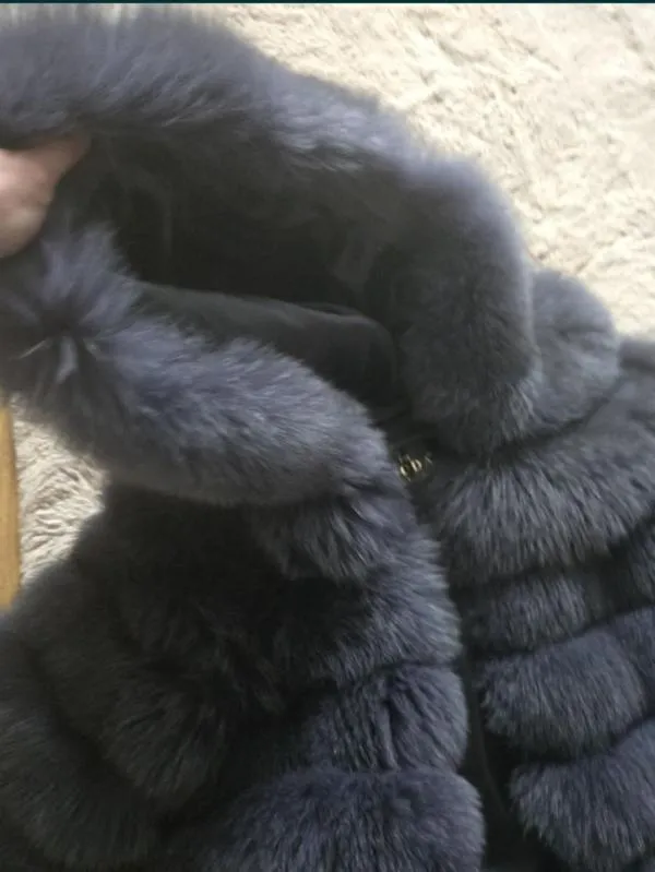 Geacă din blană Moda XL | Gri, Cu glugă, Blană naturală - Image 7