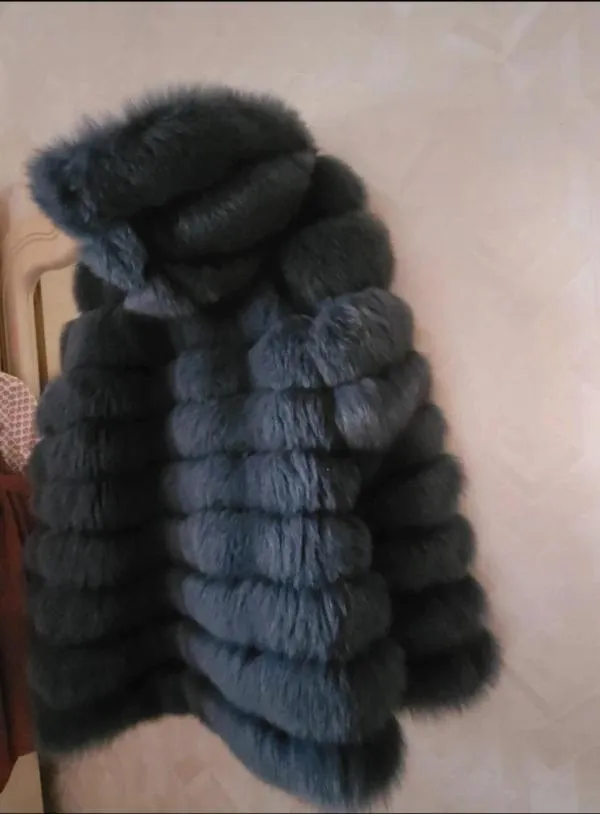 Geacă din blană Moda XL | Gri, Cu glugă, Blană naturală - Image 3
