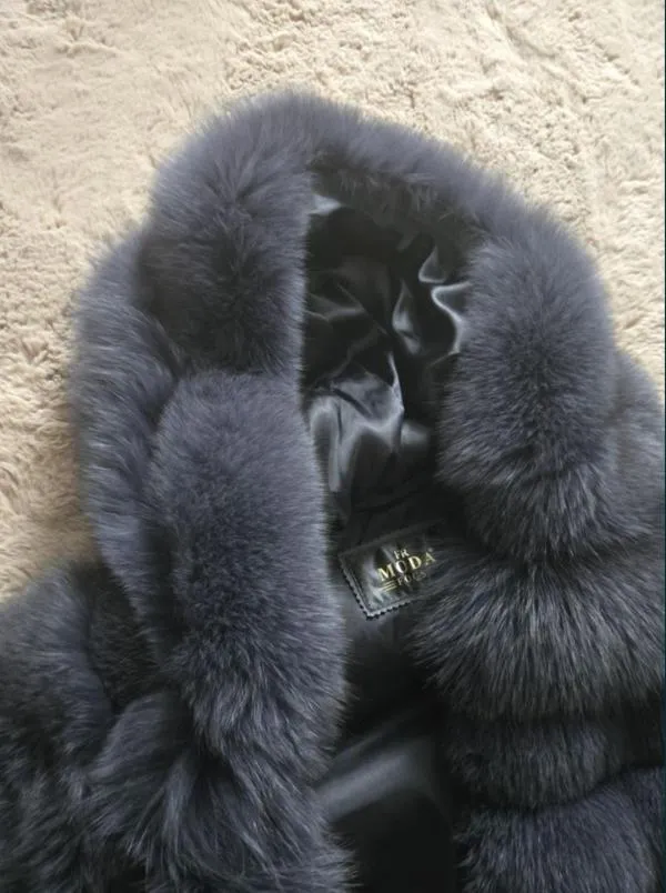 Geacă din blană Moda XL | Gri, Cu glugă, Blană naturală - Image 8