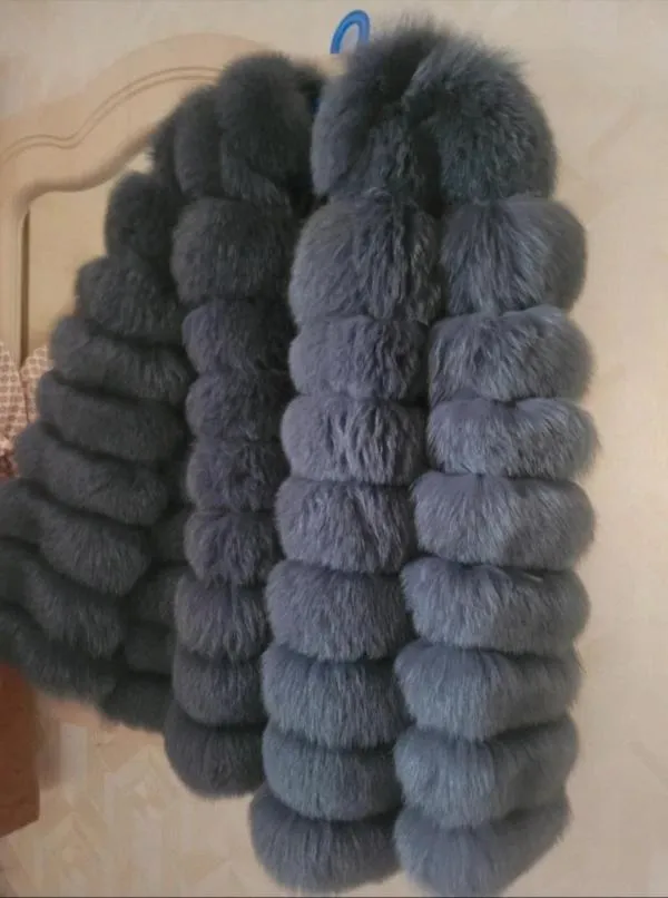 Geacă din blană Moda XL | Gri, Cu glugă, Blană naturală - Image 4