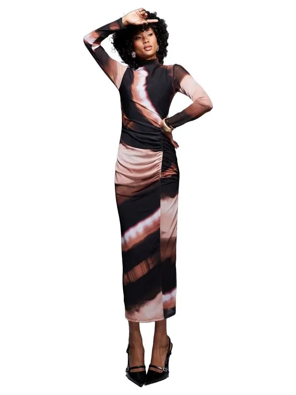Rochie casual ASOS S | Multicolor, Maxi, Mânecă lungă, Abstract & Color Block, Poliester