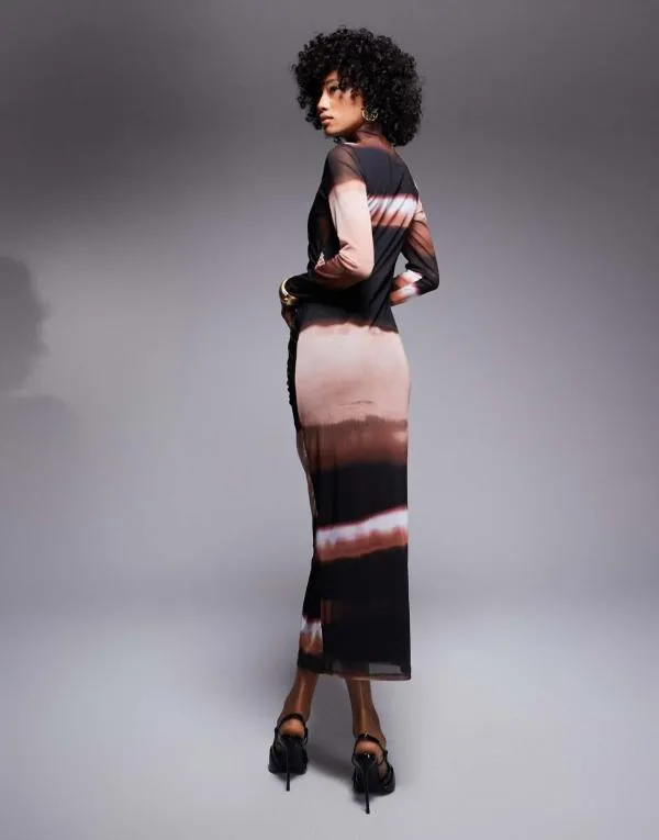 Rochie casual ASOS S | Multicolor, Maxi, Mânecă lungă, Abstract & Color Block, Poliester - Image 3