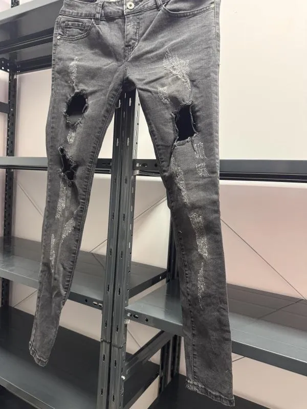 Blugi 1-ONE EU 40 | Negru, Lungi, Talie joasă, Skinny fit, Cu decupaje, Denim - Image 2