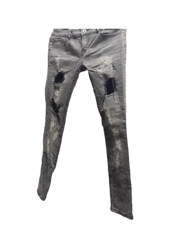Blugi 1-ONE EU 40 | Negru, Lungi, Talie joasă, Skinny fit, Cu decupaje, Denim