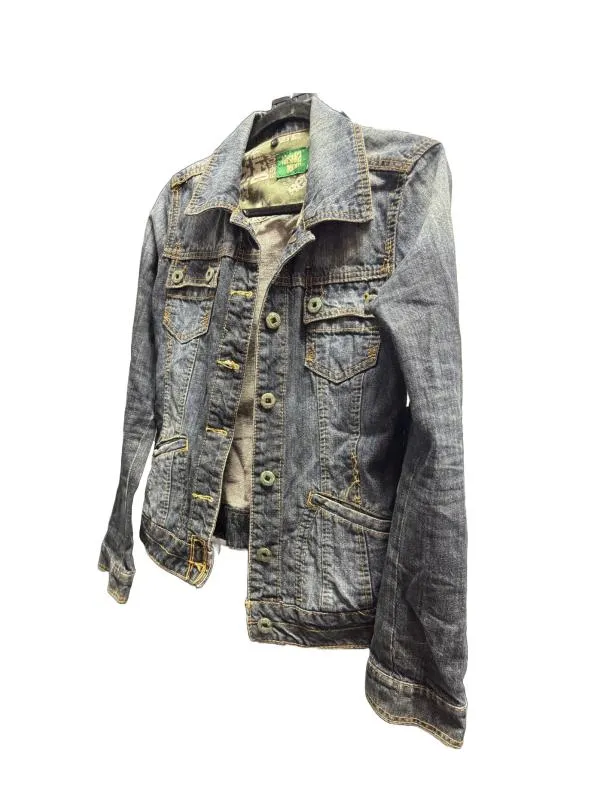 Geacă din denim Bershka EU 38 | Albastru, Fără glugă, Broderie, Denim