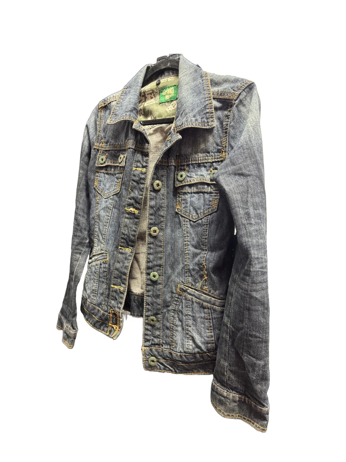 Geacă din denim Bershka EU 38 | Albastru, Fără glugă, Broderie, Denim