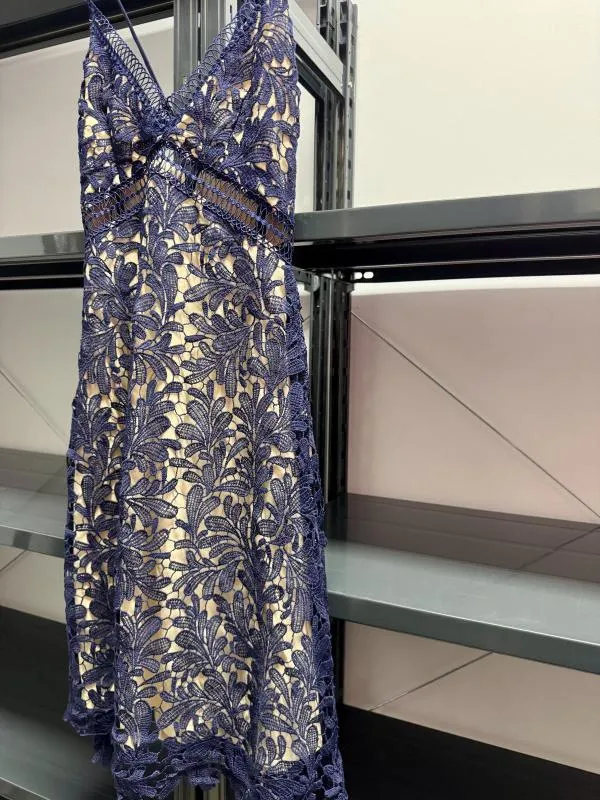 Rochie casual Little Mistress EU 36 | Bleumarin, Midi, Bretele subțiri, Broderie, Bumbac - Image 2