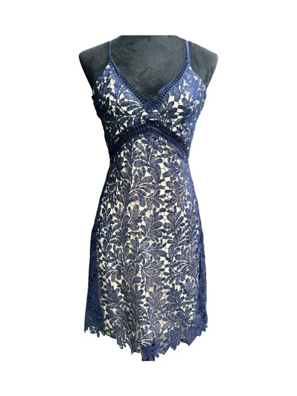 Rochie casual Little Mistress EU 36 | Bleumarin, Midi, Bretele subțiri, Broderie, Bumbac