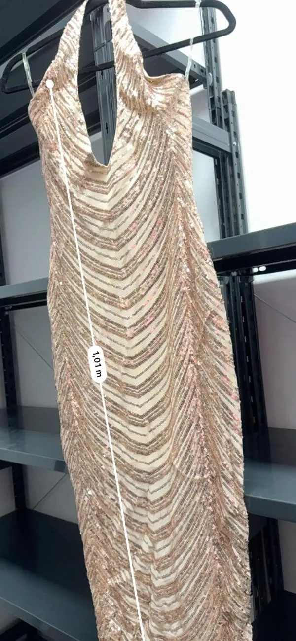 Rochie de seară Club London EU 34 | Ivoire, Midi, Bretele după gât, Paiete, Poliester - Image 11