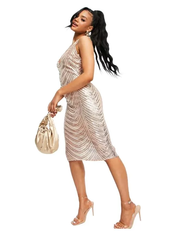 Rochie de seară Club London EU 34 | Ivoire, Midi, Bretele după gât, Paiete, Poliester