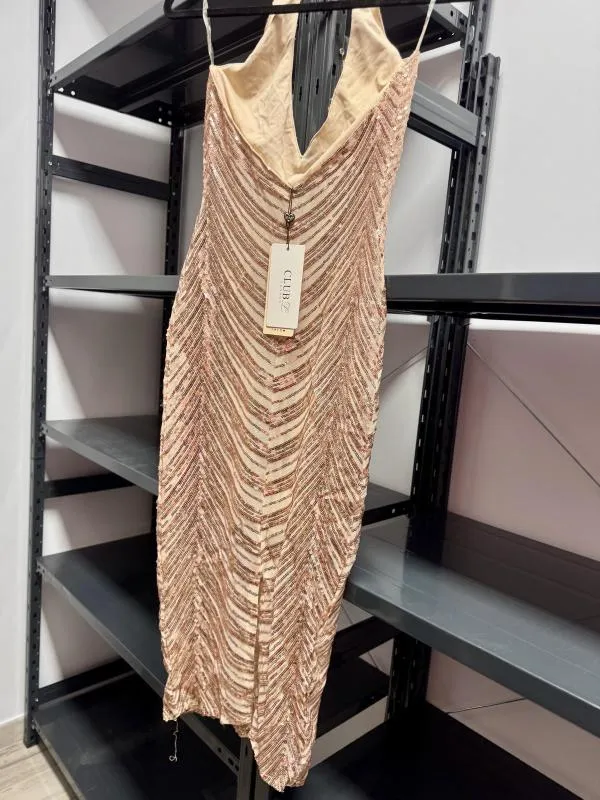 Rochie de seară Club London EU 34 | Ivoire, Midi, Bretele după gât, Paiete, Poliester - Image 3