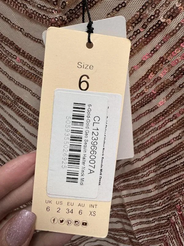 Rochie de seară Club London EU 34 | Ivoire, Midi, Bretele după gât, Paiete, Poliester - Image 6