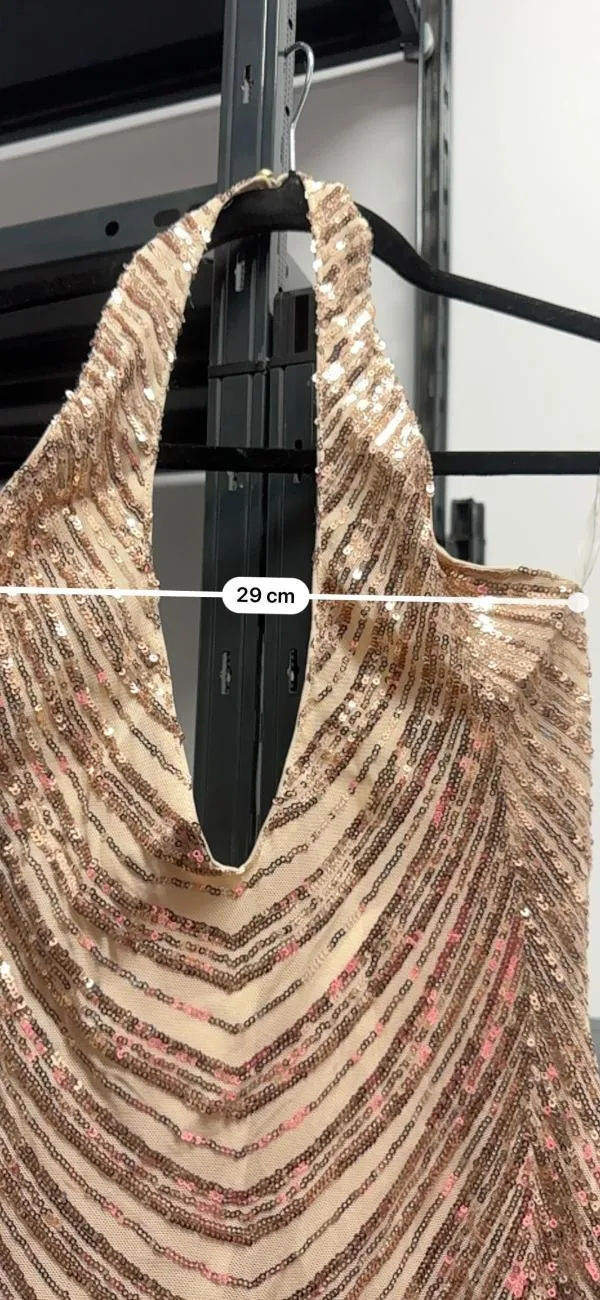Rochie de seară Club London EU 34 | Ivoire, Midi, Bretele după gât, Paiete, Poliester - Image 9