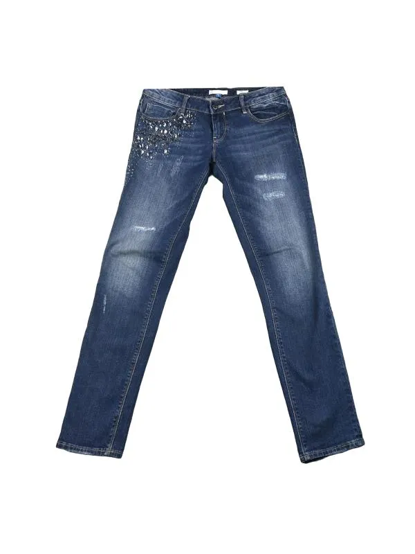 Blugi Fracomina EU 42 | Albastru, Lungi, Talie medie, Skinny fit, Paiete