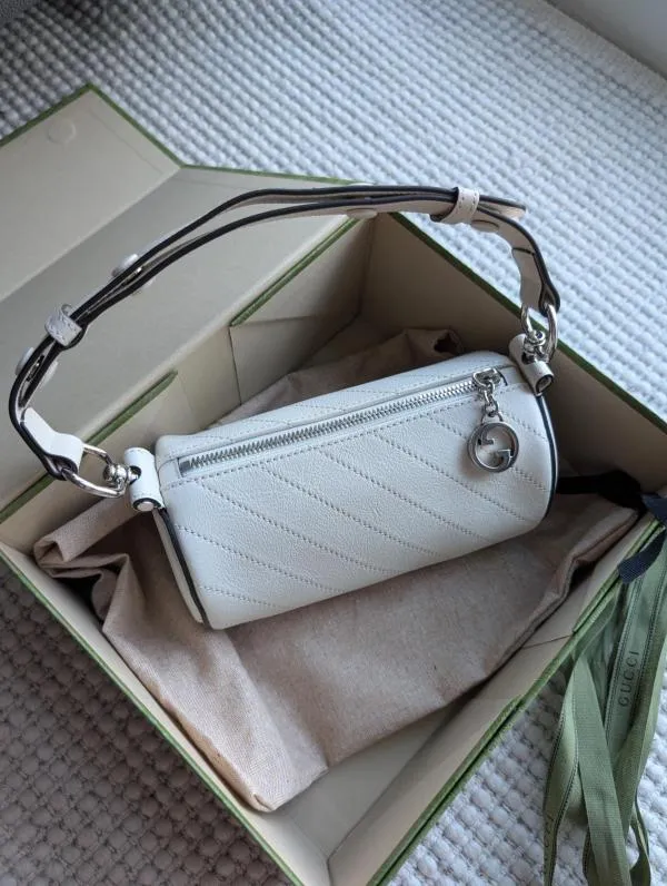 Geantă de umăr Gucci | Alb, Dungi, Piele naturală - Image 2