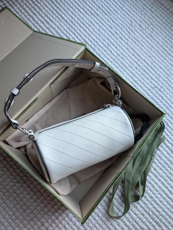Geantă de umăr Gucci | Alb, Dungi, Piele naturală - Image 6