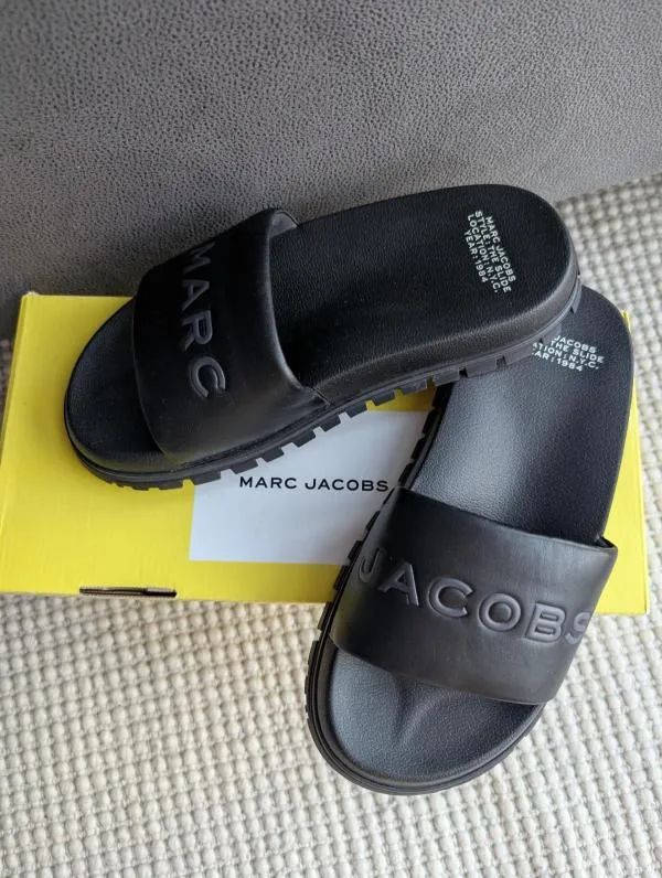 Șlapi Marc Jacobs EU 38 | Negru, Logo, Piele naturală - Image 2