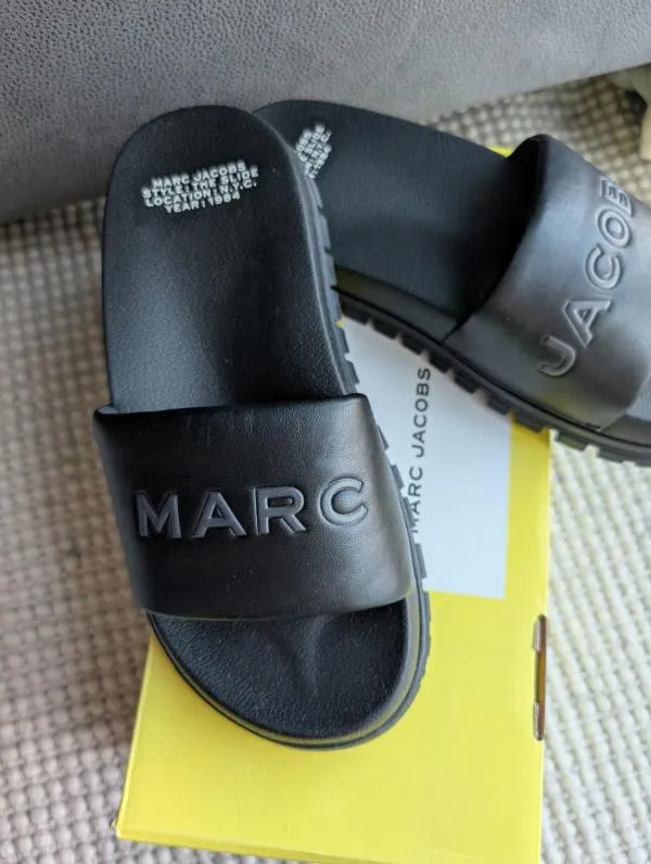 Șlapi Marc Jacobs EU 38 | Negru, Logo, Piele naturală - Image 3
