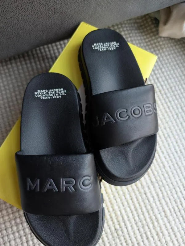 Șlapi Marc Jacobs EU 38 | Negru, Logo, Piele naturală - Image 10