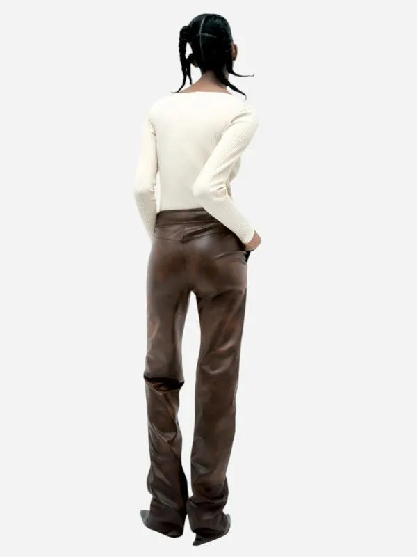 Pantaloni Zara EU 34 | Maro, Lungi, Talie medie, Clasici  Casual, Poliuretan - Image 4