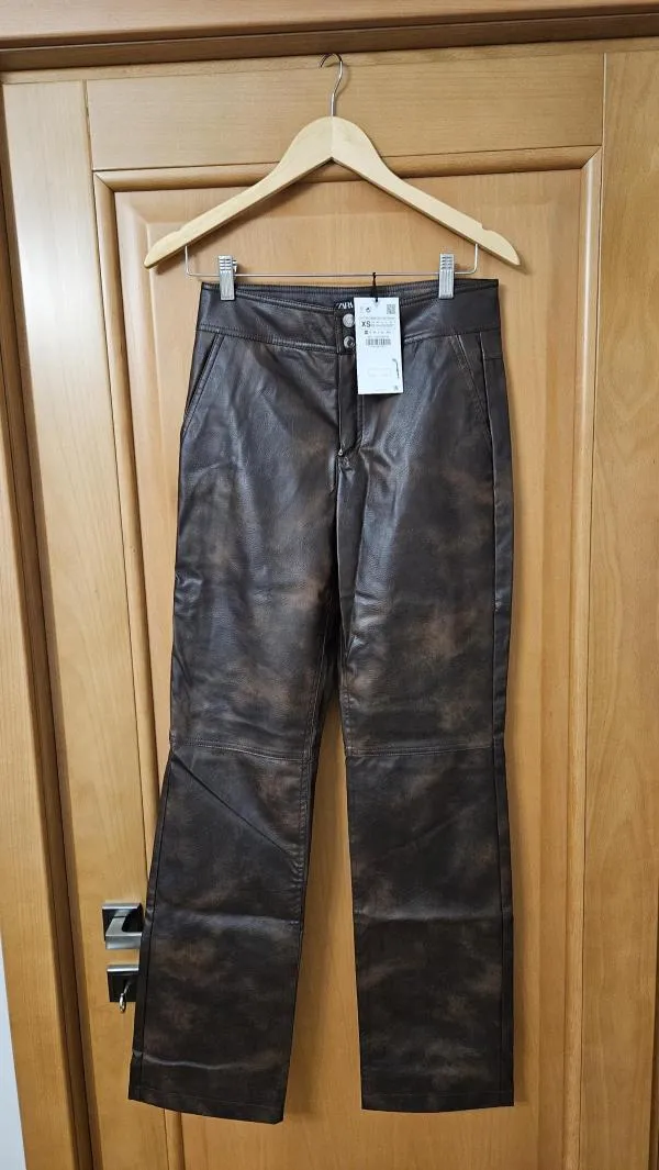 Pantaloni Zara EU 34 | Maro, Lungi, Talie medie, Clasici  Casual, Poliuretan - Image 5