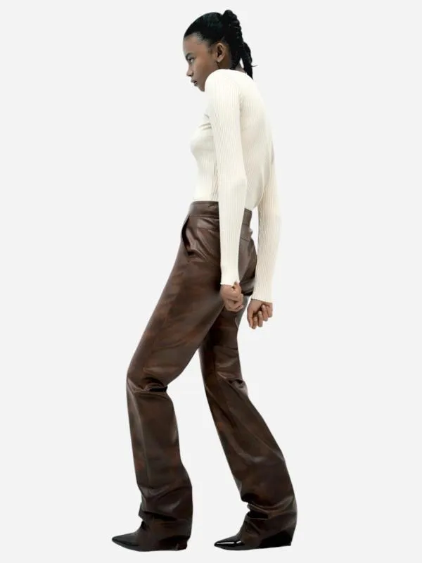 Pantaloni Zara EU 34 | Maro, Lungi, Talie medie, Clasici  Casual, Poliuretan - Image 3