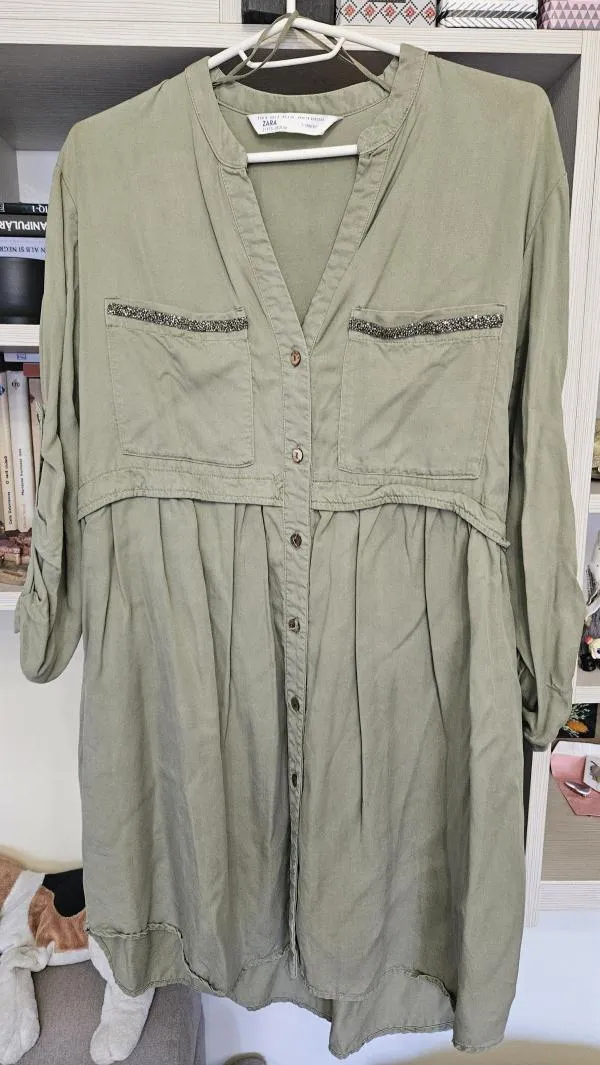 Rochie casual Zara S | Khaki, Mini, Liocel - Image 5