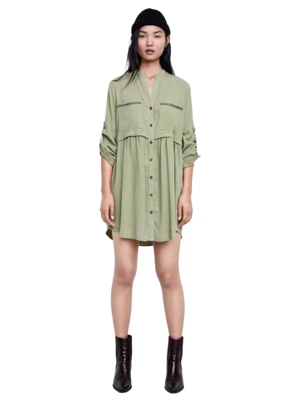 Rochie casual Zara S | Khaki, Mini, Liocel