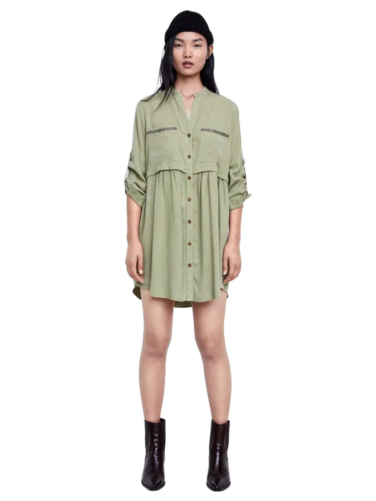 Rochie casual Zara S | Khaki, Mini, Liocel