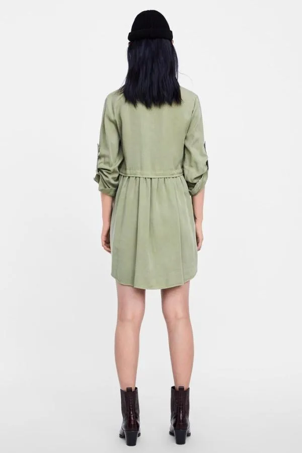 Rochie casual Zara S | Khaki, Mini, Liocel - Image 4