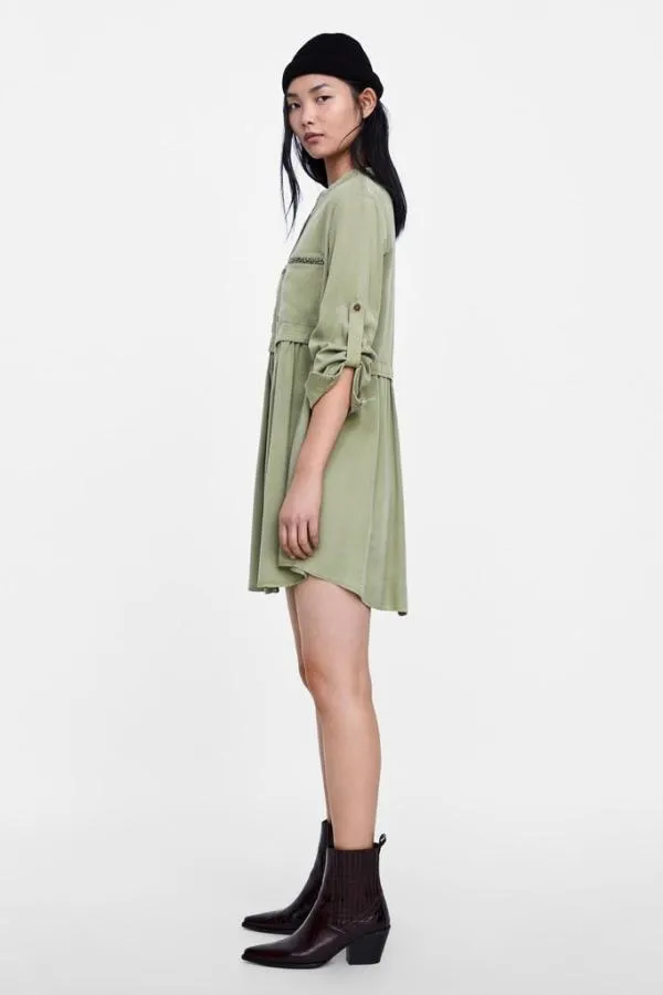 Rochie casual Zara S | Khaki, Mini, Liocel - Image 3