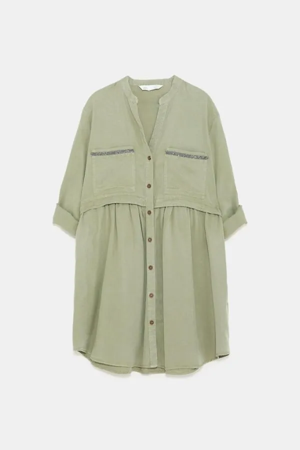 Rochie casual Zara S | Khaki, Mini, Liocel - Image 2