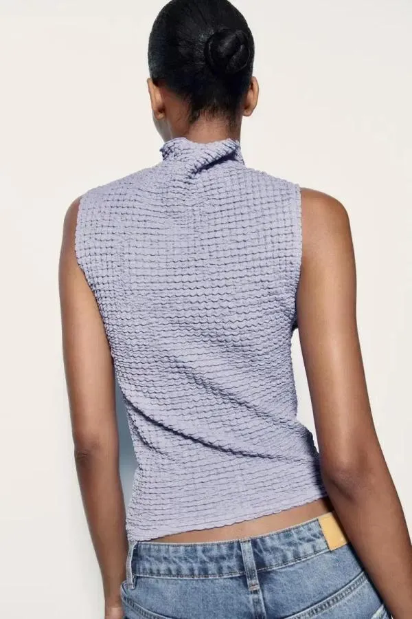 Maiou Zara S | Bleu, Normal, Fără mâneci, Poliester - Image 4