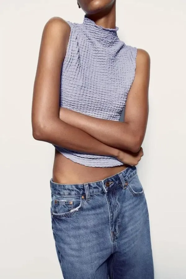 Maiou Zara S | Bleu, Normal, Fără mâneci, Poliester - Image 5