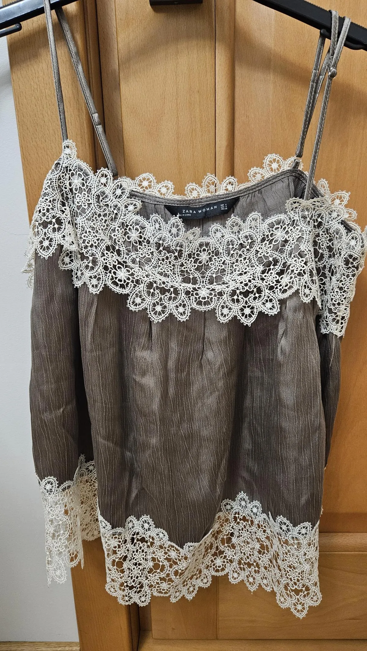 Top camisole Zara S | Khaki, Normal, Bretele subțiri, Broderie, Vâscoză - Image 6
