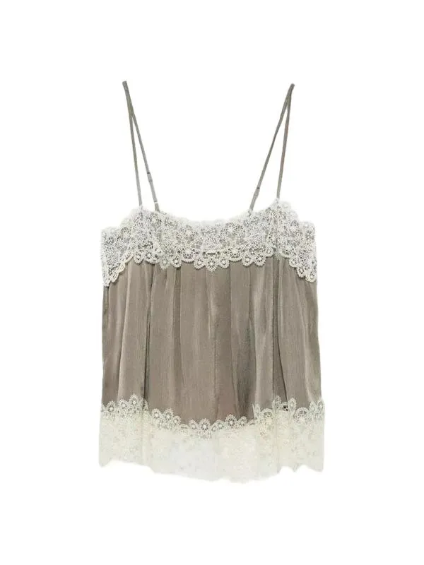 Top camisole Zara S | Khaki, Normal, Bretele subțiri, Broderie, Vâscoză