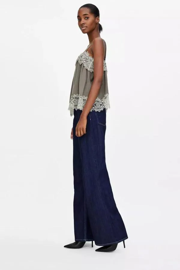 Top camisole Zara S | Khaki, Normal, Bretele subțiri, Broderie, Vâscoză - Image 5