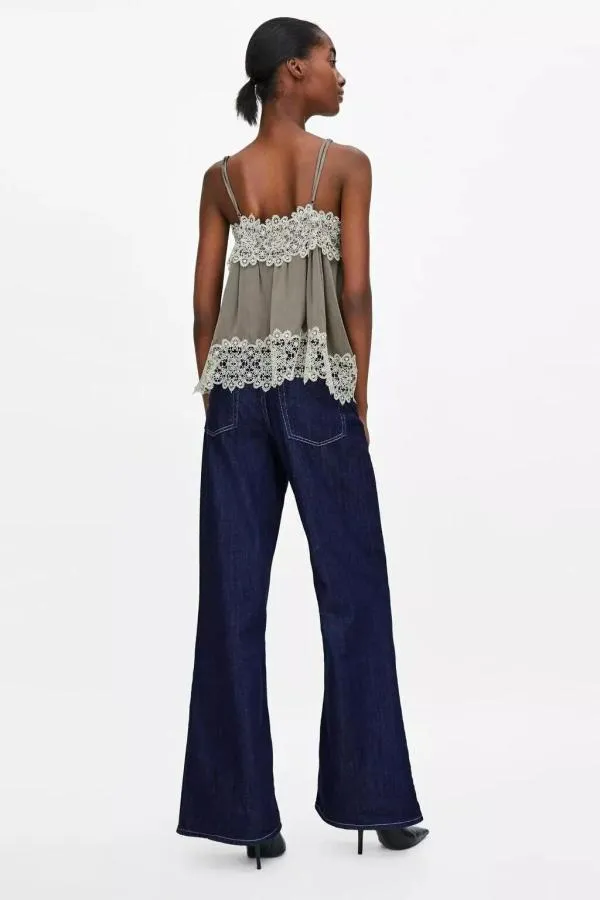 Top camisole Zara S | Khaki, Normal, Bretele subțiri, Broderie, Vâscoză - Image 4