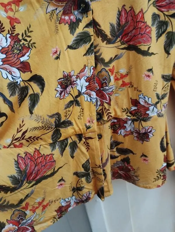 Bluză Reserved EU 36 | Portocaliu, Normal, Mânecă lungă, Floral & Tropical, Bumbac - Image 9